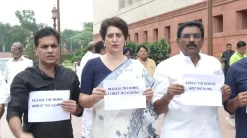 क्या प्रियंका गांधी ने छत्तीसगढ़ में ननों की गिरफ्तारी के खिलाफ संसद के बाहर प्रदर्शन किया?
