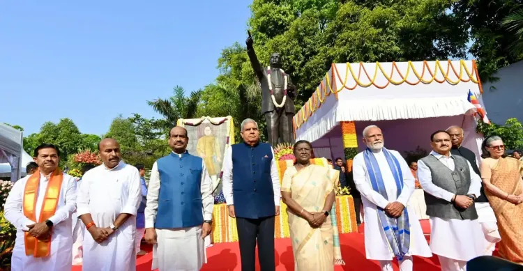 Dignitaries Honor Ambedkar with Floral Tributes at Parliament House Complex