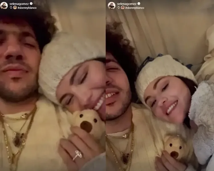 Selena Gomez Snuggles with Benny Blanco, Shows Off Engagement Ring