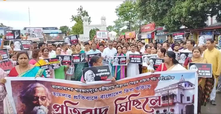 क्या त्रिपुरा में भाजपा ने बांग्लादेश में टैगोर के पैतृक घर पर हुई बर्बरता के खिलाफ विरोध-प्रदर्शन किया?
