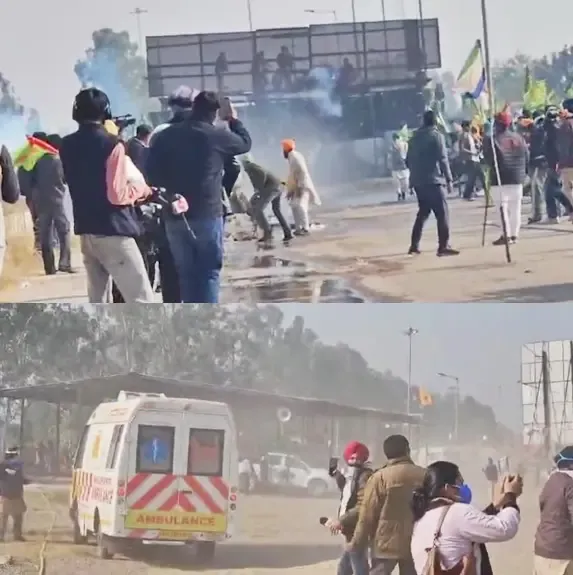 Law Enforcement Deploys Tear Gas and Water Cannons Against Farmer Protesters at Shambhu Border