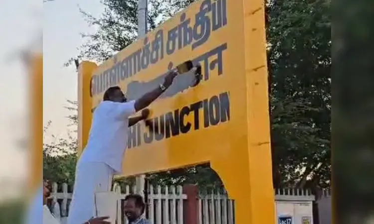 Pro-Tamil Activists Deface Hindi Signage at TN Railway Station